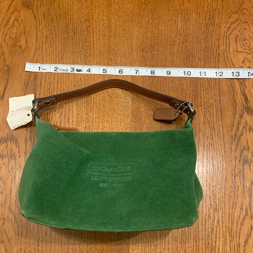 Coach mini baguette Green suede leather nwt